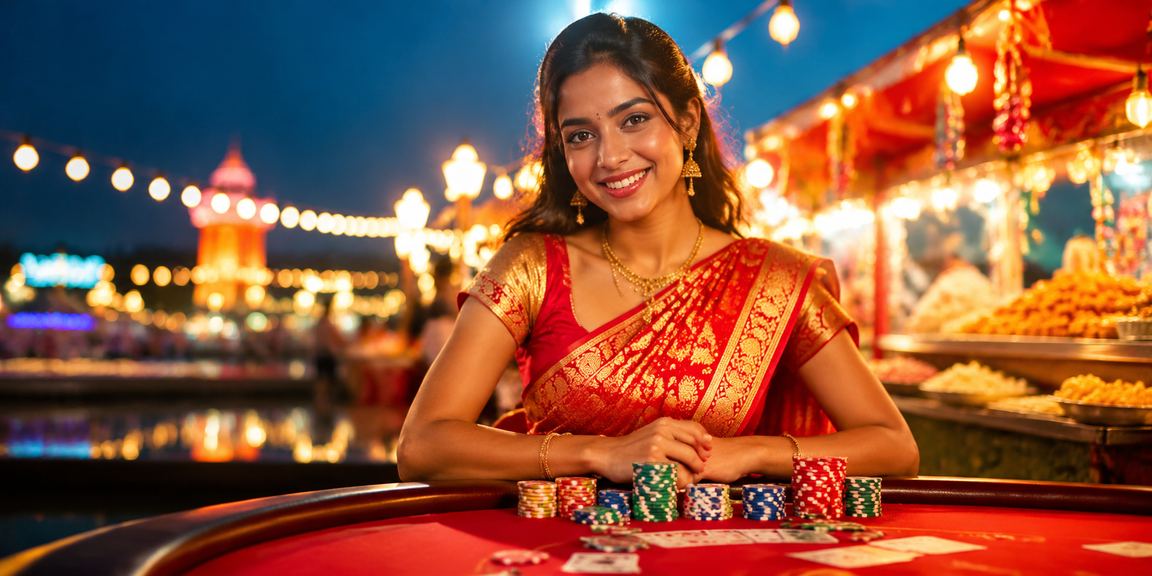 Traditional Indian woman in saree enjoying safe betting
